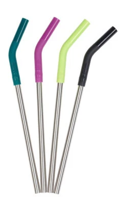 4 Pailles Droites En Inox - Arc-en-ciel Avec Bout En Silicone - Klean Kanteen