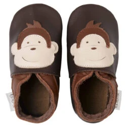 Chaussons En Cuir Souple Singe Chocolat Bobux