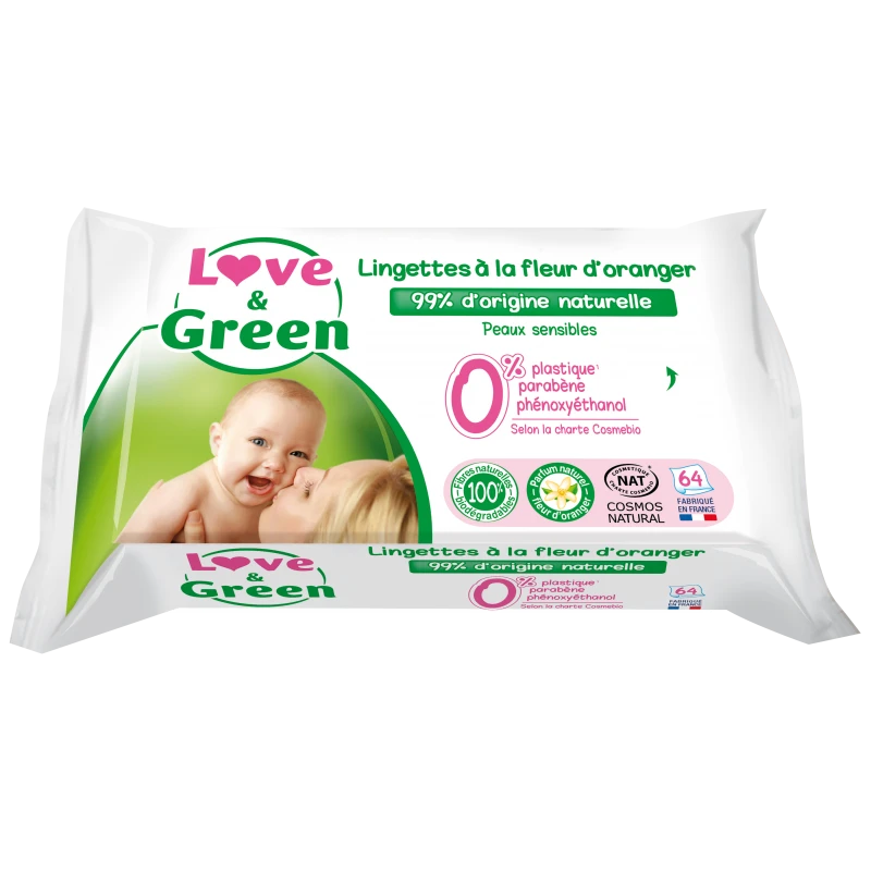 Lingettes Hypoallergéniques à La Fleur D'oranger Love And Green 3 Lingettes Hypoallergéniques à La Fleur D'oranger Love And Green